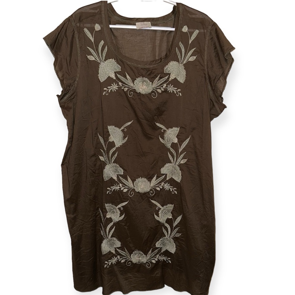 Wrap London Brown Tunic Dress with Cream Embroidery